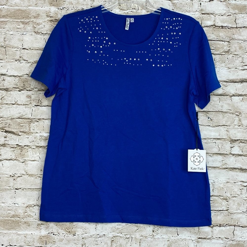 Kate Park Womens Blue Short Sleeve T Shirt Sequins